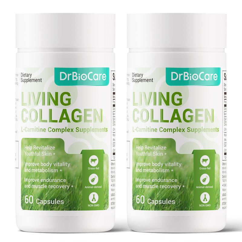 Drbiocare Living Collagen L-Carnitine Complex Supplement, Non-Gmo, Grass Fed Bovine Collagen Peptides, Bovine Colostrum, Cinnamon Extract, Mulberry Leaf Extract
