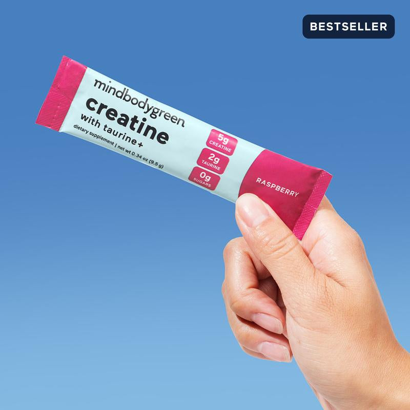 Mindbodygreen Creatine+ with Taurine Drink Mixes - Pre Workout Supplement for Women - Unflavored, 5G Creatine, 2G Taurine, 0G Sugar - Build Lean Muscle, Tone, Strength, Mental Clarity, Anti-Inflammatory Balance - Dietary