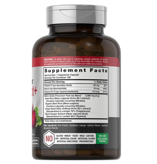 Horbäach Nitric Oxide Beet Root Capsules | 180 Count | with Nitrates and Precursor | for Men and Women | Vegetarian, Non-Gmo, Gluten Free Supplement