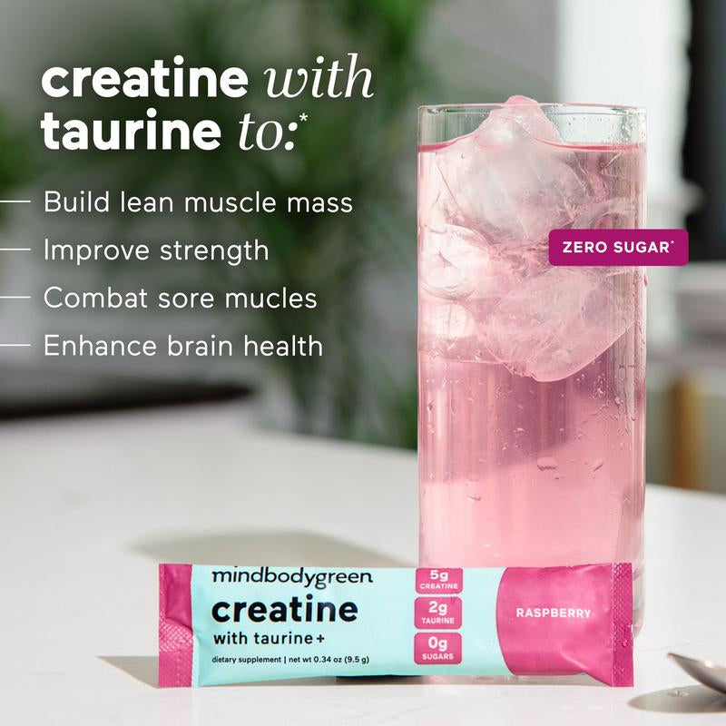 Mindbodygreen Creatine+ with Taurine Drink Mixes - Pre Workout Supplement for Women - Unflavored, 5G Creatine, 2G Taurine, 0G Sugar - Build Lean Muscle, Tone, Strength, Mental Clarity, Anti-Inflammatory Balance - Dietary