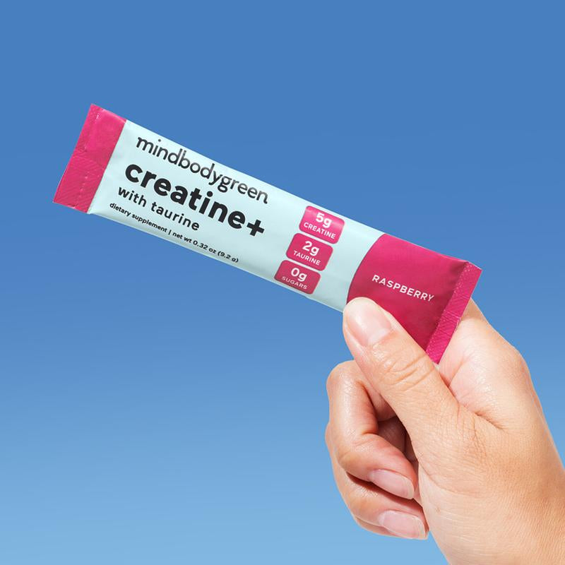 Mindbodygreen Creatine+ with Taurine Drink Mixes - Pre Workout Supplement for Women - Unflavored, 5G Creatine, 2G Taurine, 0G Sugar - Build Lean Muscle, Tone, Strength, Mental Clarity, Anti-Inflammatory Balance - Dietary