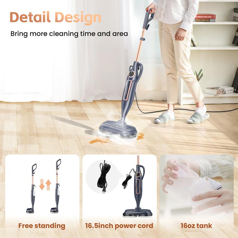 DEVOAC VM6 Electric Rotating Steam Mop & Household Steam Cleaner, 10-In-1 Steam Mop, 3 Adjustable Steam Levels,Floors Clean, Kitchen, Tiles, Walls, Cabinets, Gaps; Fast Heat-Up, Removes Grease and Grime, Multi-Purpose Cleaning Tool