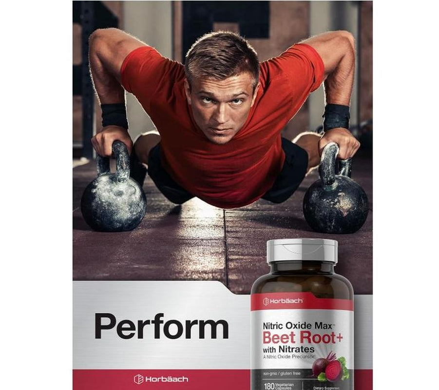 Horbäach Nitric Oxide Beet Root Capsules | 180 Count | with Nitrates and Precursor | for Men and Women | Vegetarian, Non-Gmo, Gluten Free Supplement