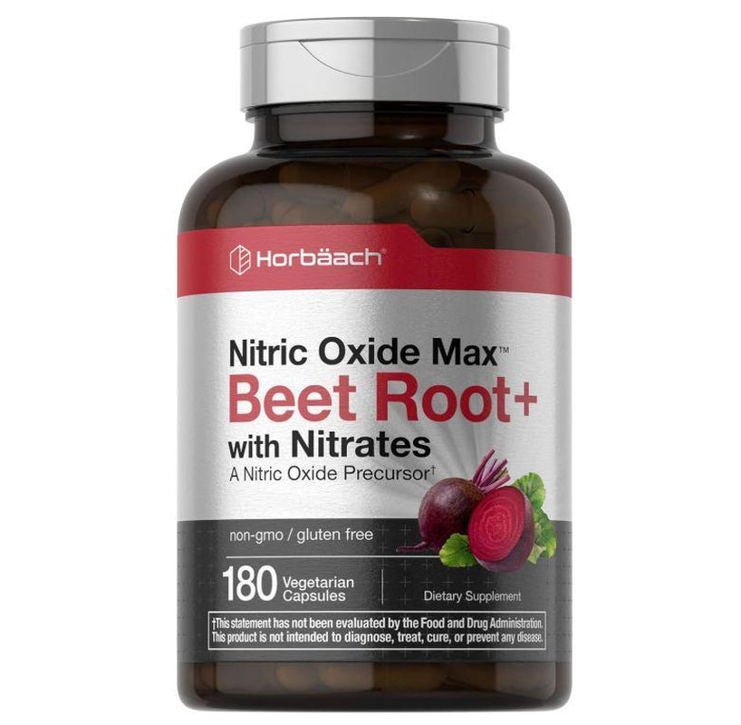 Horbäach Nitric Oxide Beet Root Capsules | 180 Count | with Nitrates and Precursor | for Men and Women | Vegetarian, Non-Gmo, Gluten Free Supplement