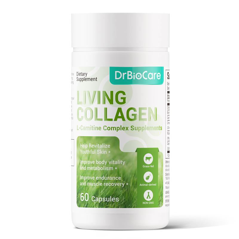 Drbiocare Living Collagen L-Carnitine Complex Supplement, Non-Gmo, Grass Fed Bovine Collagen Peptides, Bovine Colostrum, Cinnamon Extract, Mulberry Leaf Extract