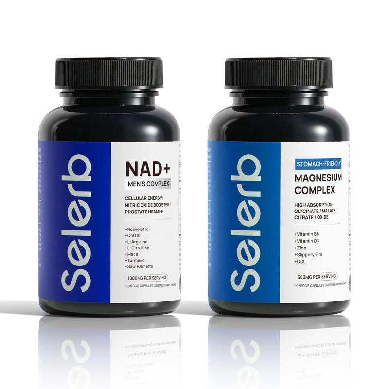 Selerb NAD+ Supplement for Men + Magnesium Complex Bundle – Liposomal NAD+, Coq10, Ashwagandha & Multi-Magnesium with B6, D3, Zinc – Energy, Circulation, Sleep & Muscle Support