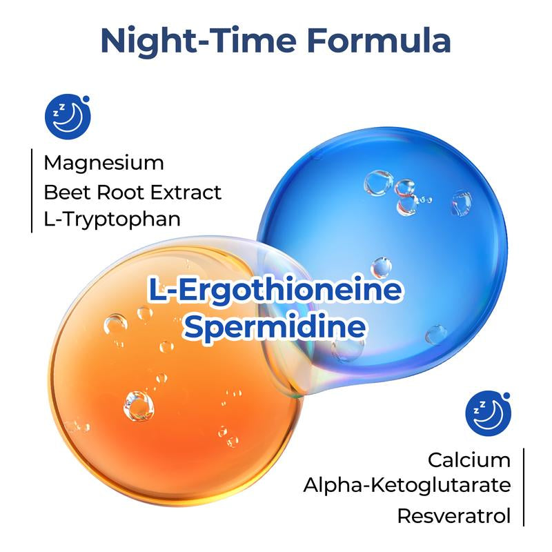 OXYENERGY 14-Day NAD+ PRO 24/7 Anti-Aging – Day & Night Cellular Activation Powder | NR + PQQ | L-Ergothioneine+Spermidine | Beet Root | Boost Energy, Sleep, Skin, Brain & Longevity，Teasty Natural Orange and Berry Flavor,28 Packets