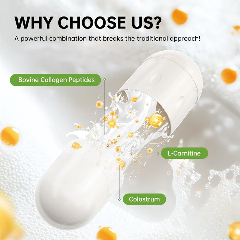 Drbiocare Living Collagen L-Carnitine Complex Supplement, Non-Gmo, Grass Fed Bovine Collagen Peptides, Bovine Colostrum, Cinnamon Extract, Mulberry Leaf Extract