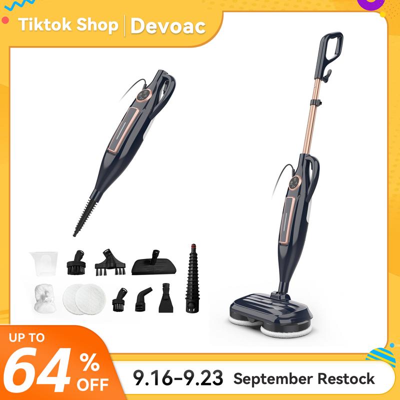 DEVOAC VM6 Electric Rotating Steam Mop & Household Steam Cleaner, 10-In-1 Steam Mop, 3 Adjustable Steam Levels,Floors Clean, Kitchen, Tiles, Walls, Cabinets, Gaps; Fast Heat-Up, Removes Grease and Grime, Multi-Purpose Cleaning Tool