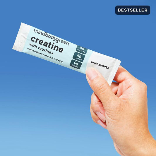 Mindbodygreen Creatine+ with Taurine Drink Mixes - Pre Workout Supplement for Women - Unflavored, 5G Creatine, 2G Taurine, 0G Sugar - Build Lean Muscle, Tone, Strength, Mental Clarity, Anti-Inflammatory Balance - Dietary