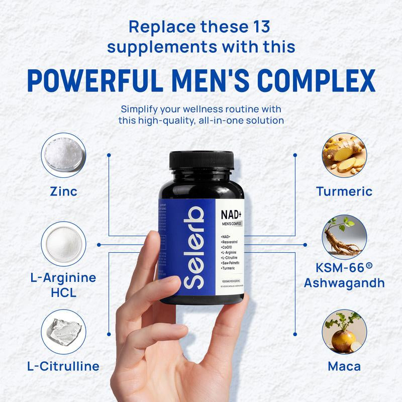 Selerb NAD+ Supplement for Men + Magnesium Complex Bundle – Liposomal NAD+, Coq10, Ashwagandha & Multi-Magnesium with B6, D3, Zinc – Energy, Circulation, Sleep & Muscle Support