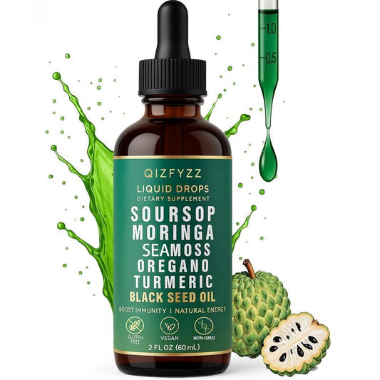Soursop Bitters Liquid Drops 10-In-1 with Nori, Moringa, Turmeric, Black Seed Oil, Oregano, Ashwagandha | Herbal Extracts for Overall Health | Vegan, Non-Gmo | 2 Fl Oz